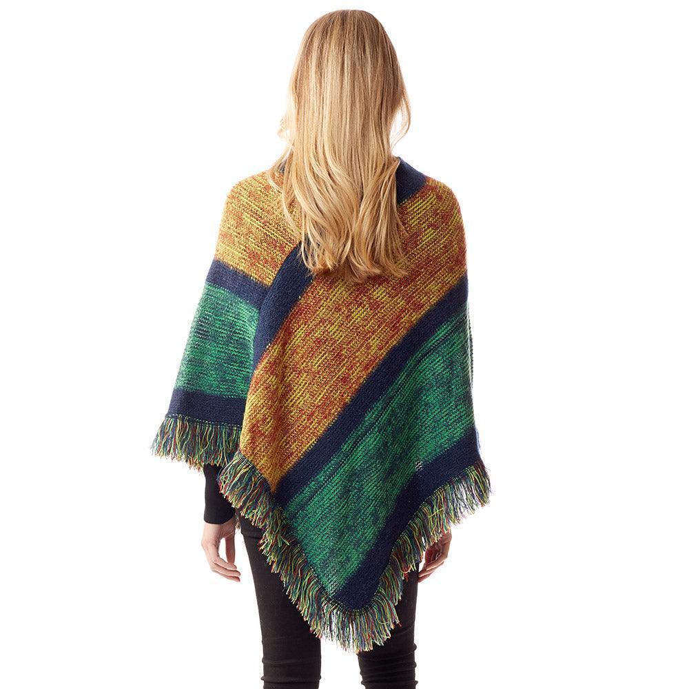 Green Colorful Vertical Stripe Patterned Poncho - Jewelry Store by Erik Rayo