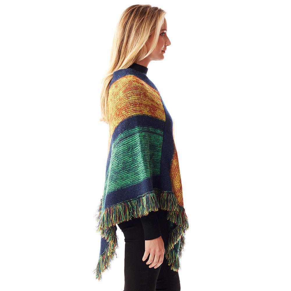 Green Colorful Vertical Stripe Patterned Poncho - Jewelry Store by Erik Rayo