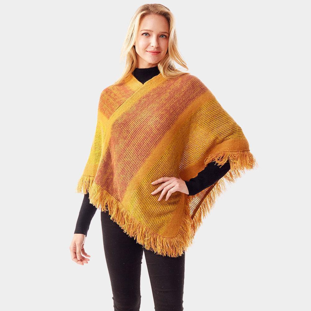 Mustard Colorful Vertical Stripe Patterned Poncho - Jewelry Store by Erik Rayo