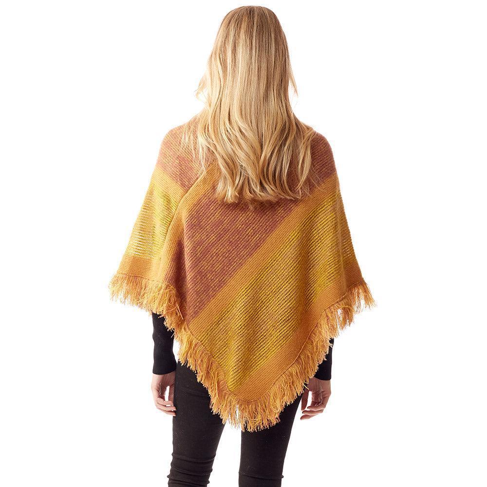 Mustard Colorful Vertical Stripe Patterned Poncho - Jewelry Store by Erik Rayo