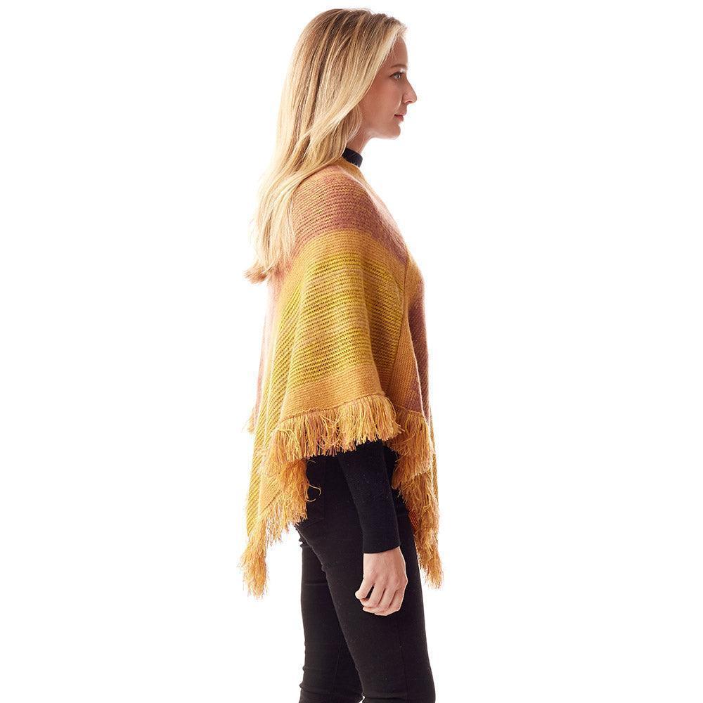 Mustard Colorful Vertical Stripe Patterned Poncho - Jewelry Store by Erik Rayo