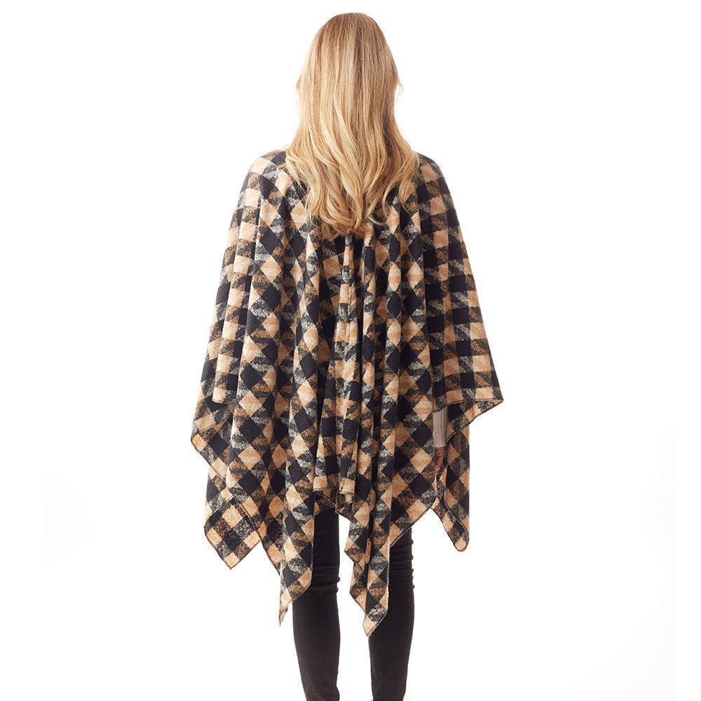 Beige Houndstooth Printed Ruana Poncho - Jewelry Store by Erik Rayo