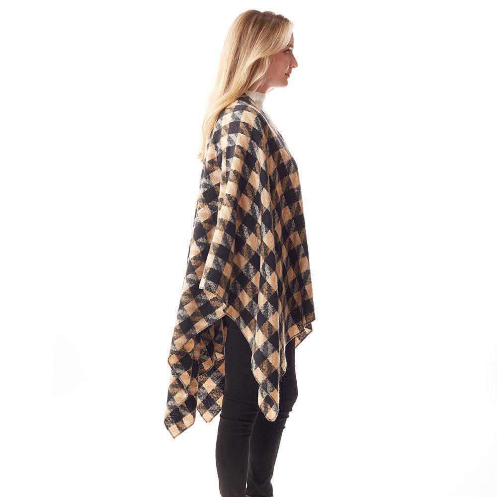 Beige Houndstooth Printed Ruana Poncho - Jewelry Store by Erik Rayo