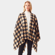 Load image into Gallery viewer, Beige Houndstooth Printed Ruana Poncho
