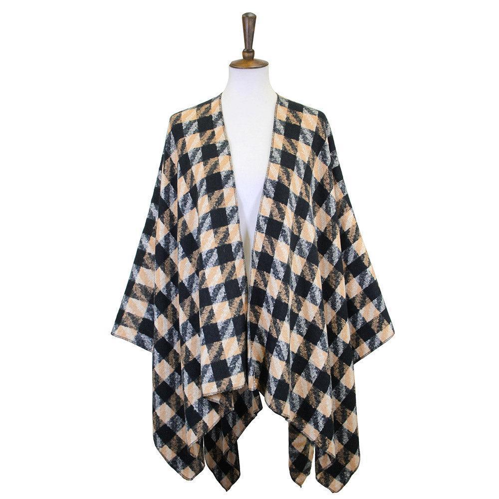 Beige Houndstooth Printed Ruana Poncho - Jewelry Store by Erik Rayo