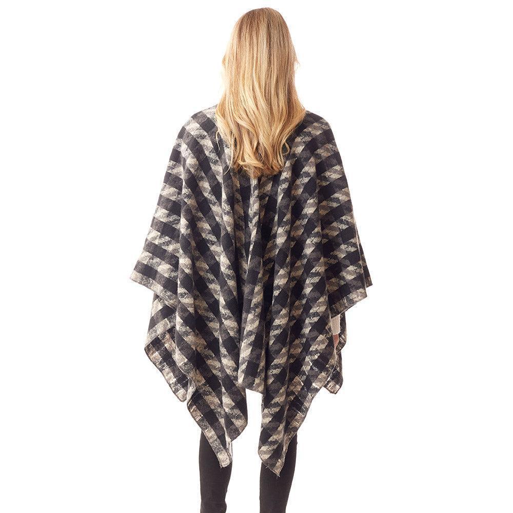 Black Houndstooth Printed Ruana Poncho - Jewelry Store by Erik Rayo