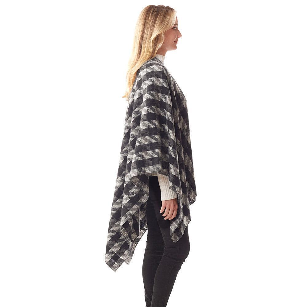 Black Houndstooth Printed Ruana Poncho - Jewelry Store by Erik Rayo