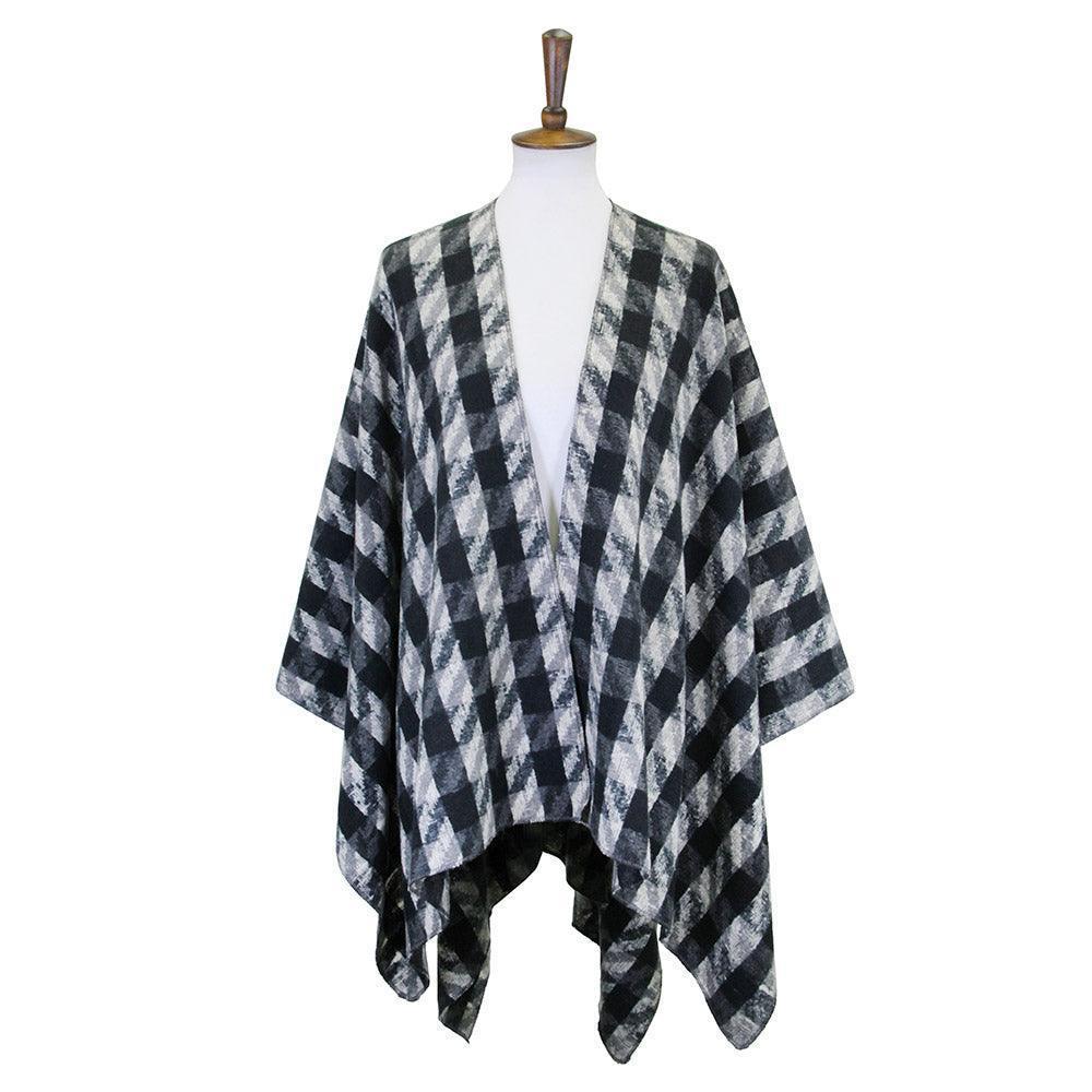 Black Houndstooth Printed Ruana Poncho - Jewelry Store by Erik Rayo