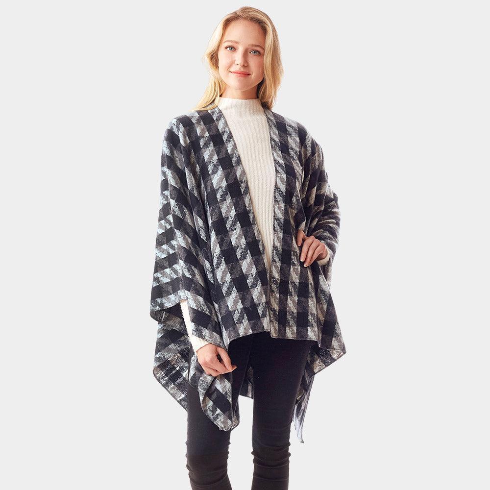 Black Houndstooth Printed Ruana Poncho - Jewelry Store by Erik Rayo