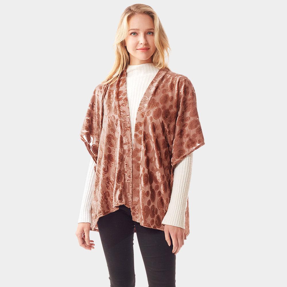 Brown Velvet Burnout Shawl Poncho