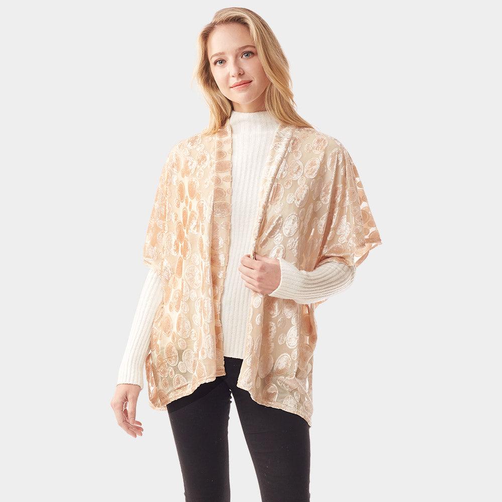 Ivory Velvet Burnout Shawl Poncho