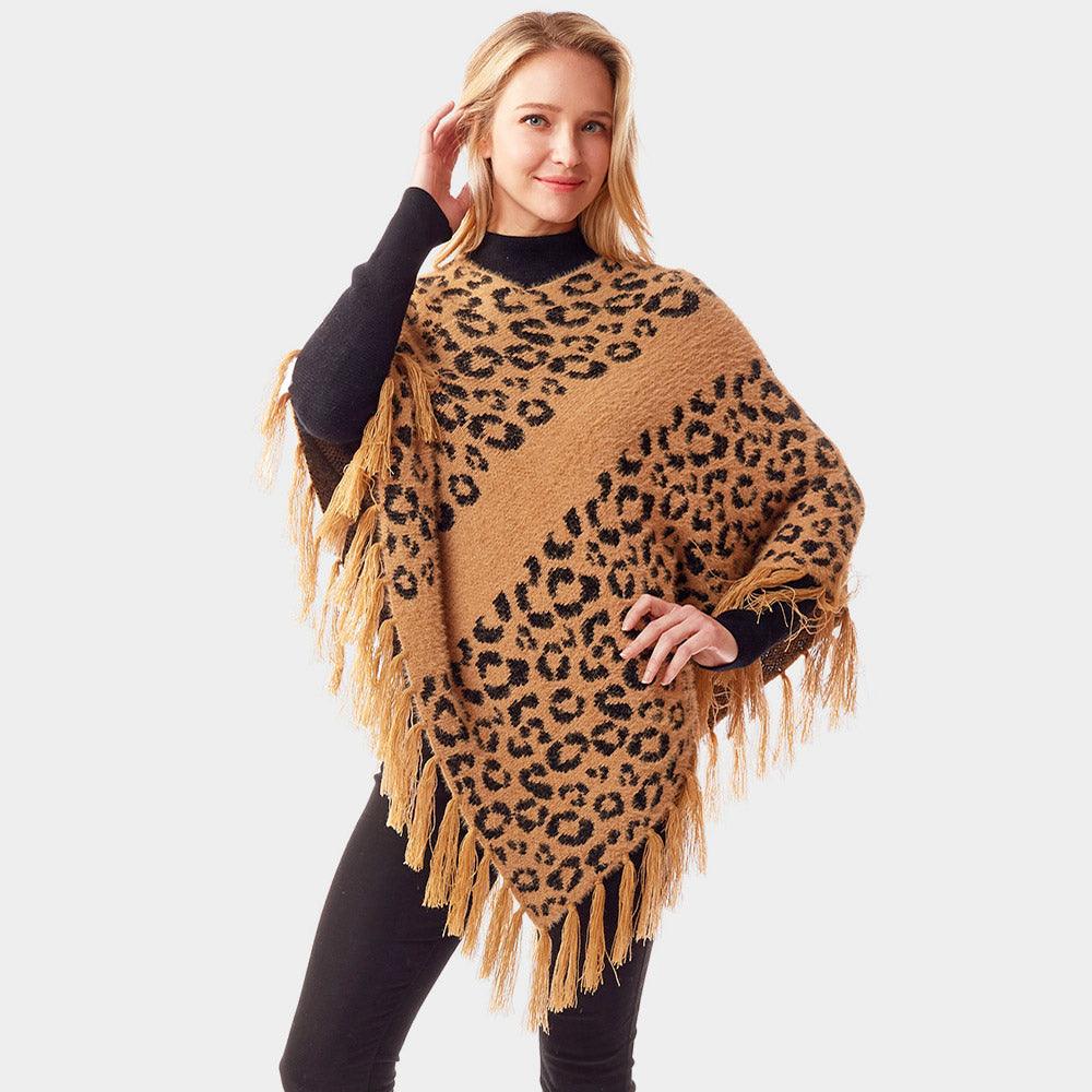 Beige Leopard Patterned Poncho