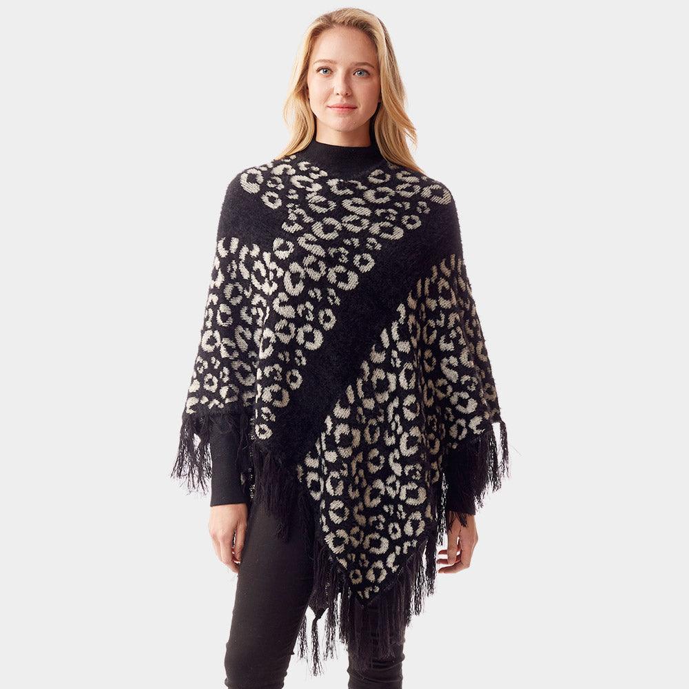 Black Leopard Patterned Poncho