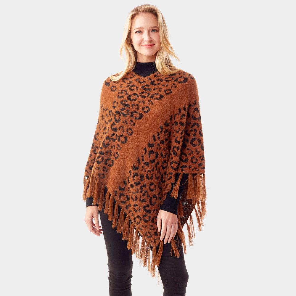 Brown Leopard Patterned Poncho