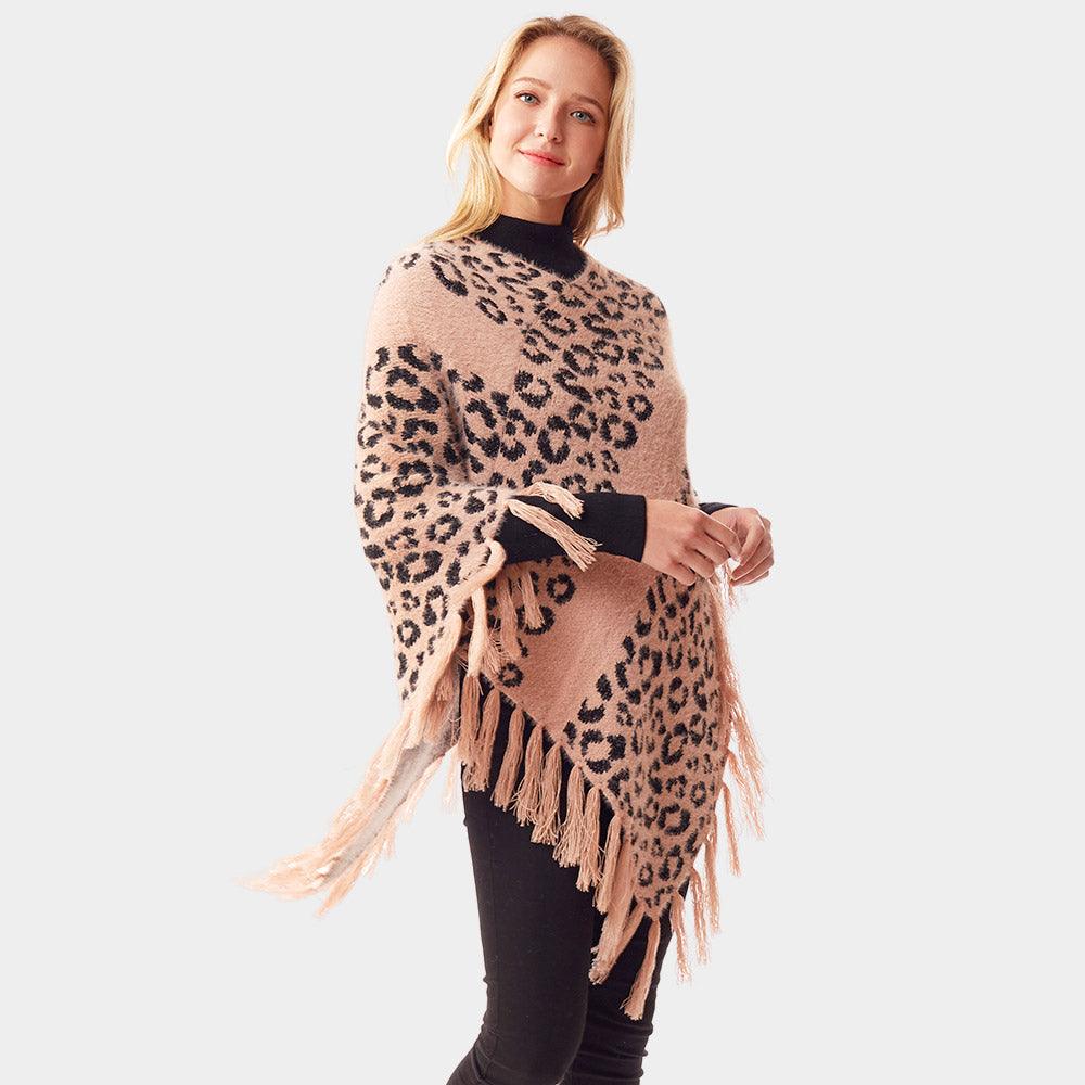 Pink Leopard Patterned Poncho