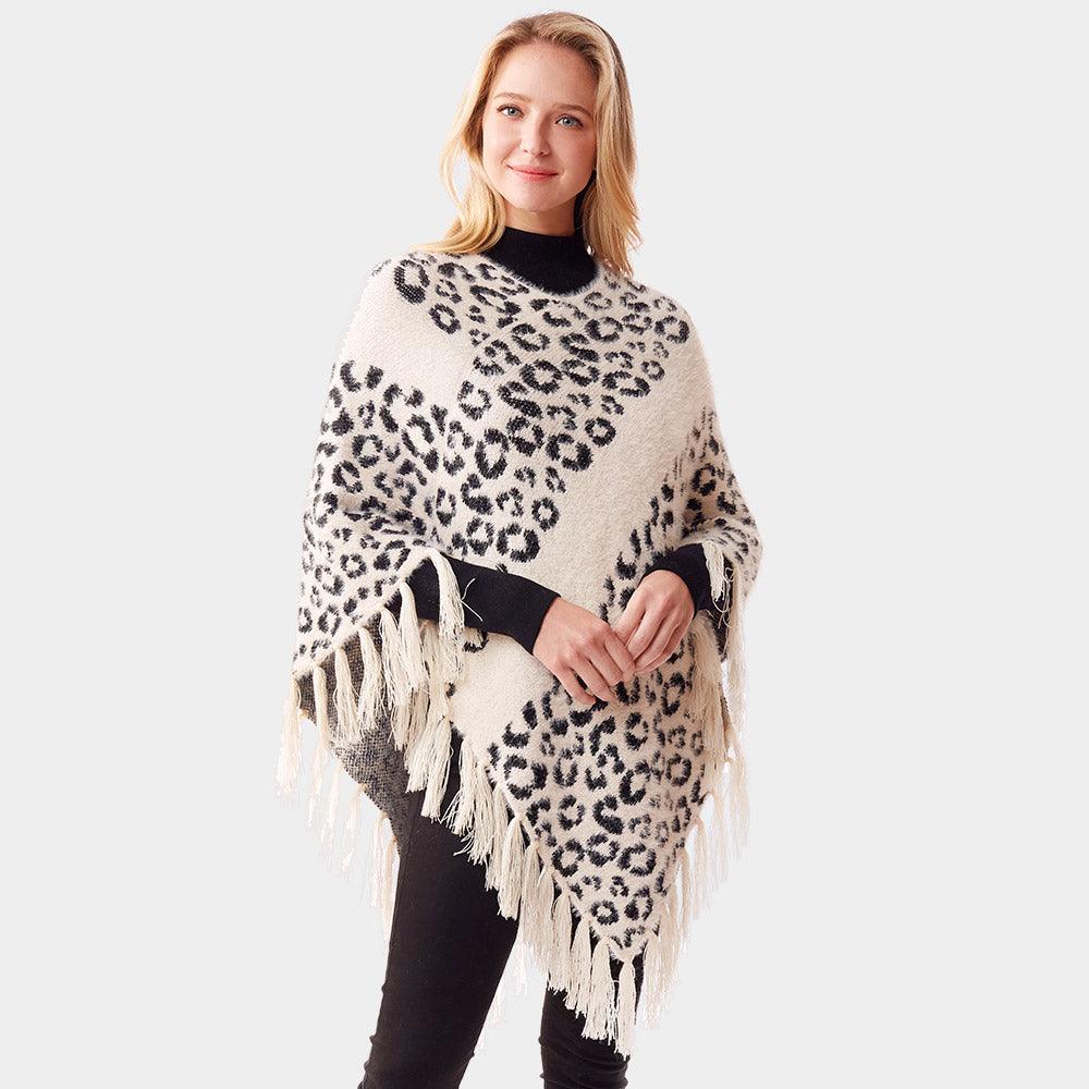 White Leopard Patterned Poncho