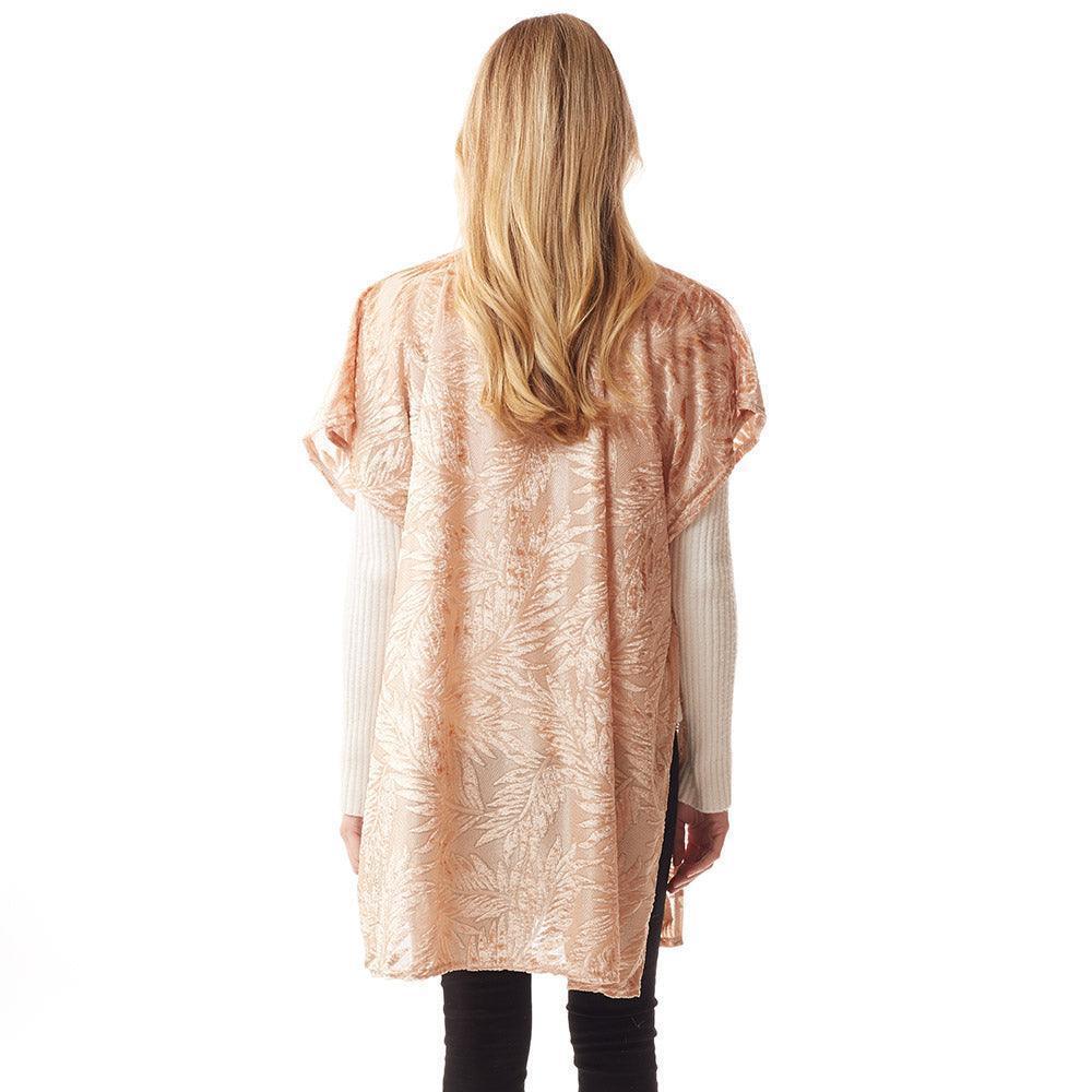 Beige Leaf Patterned Velvet Burnout Shawl Poncho - Jewelry Store by Erik Rayo