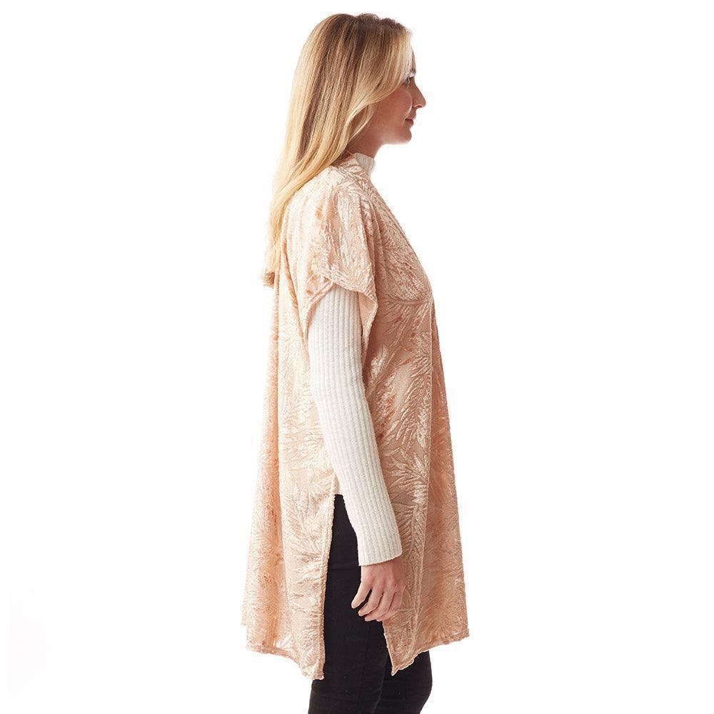 Beige Leaf Patterned Velvet Burnout Shawl Poncho - Jewelry Store by Erik Rayo