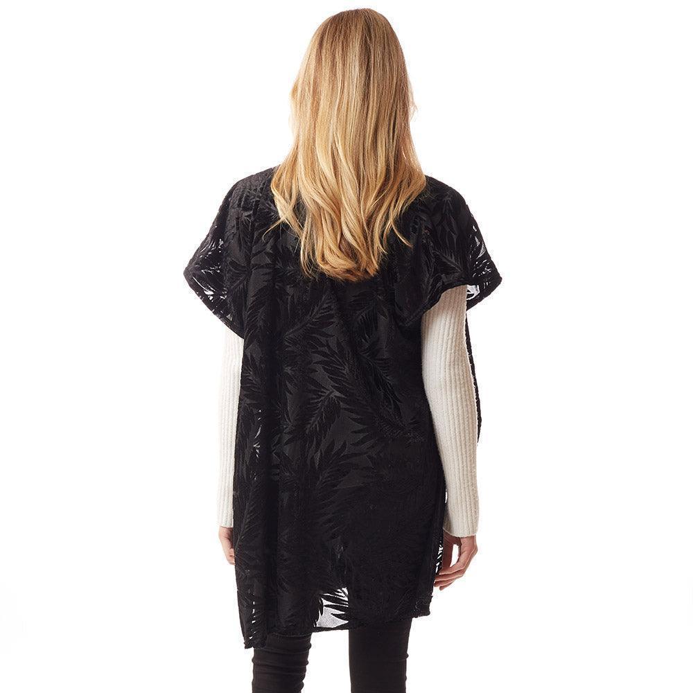Black Leaf Patterned Velvet Burnout Shawl Poncho - Jewelry Store by Erik Rayo