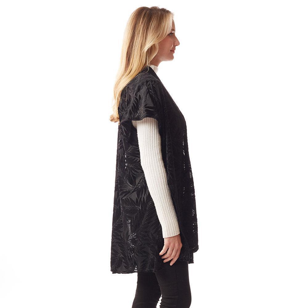 Black Leaf Patterned Velvet Burnout Shawl Poncho - Jewelry Store by Erik Rayo