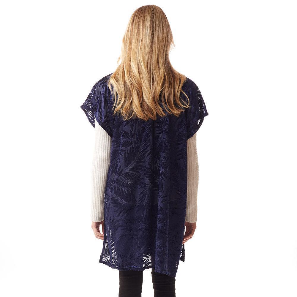Navy Leaf Patterned Velvet Burnout Shawl Poncho - Jewelry Store by Erik Rayo