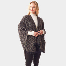 Load image into Gallery viewer, Black Leaf Patterned Soft Poncho
