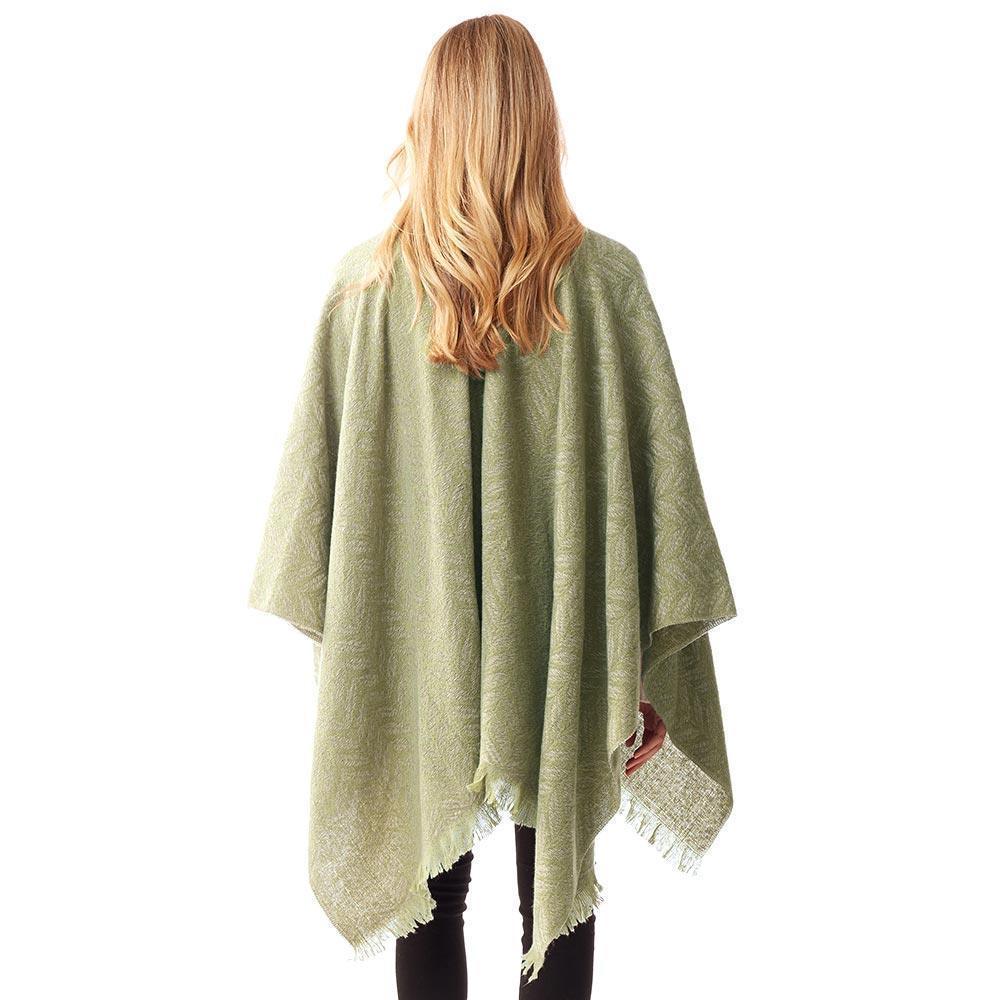 Olive Green Leaf Patterned Soft Poncho - Jewelry Store by Erik Rayo