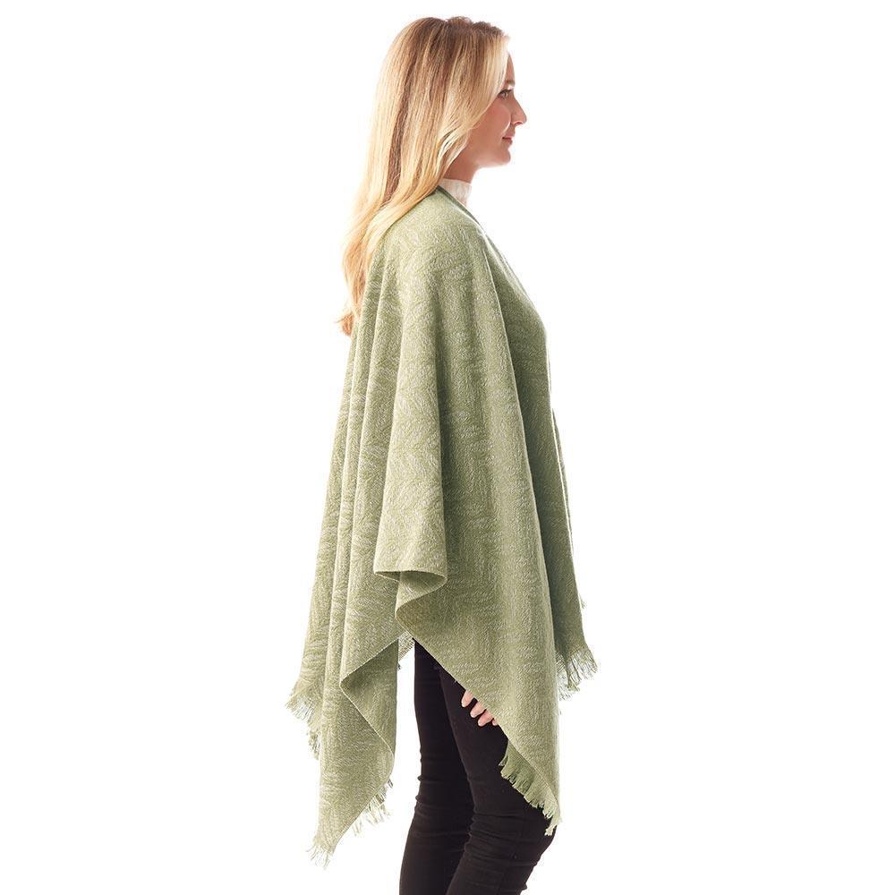 Olive Green Leaf Patterned Soft Poncho - Jewelry Store by Erik Rayo