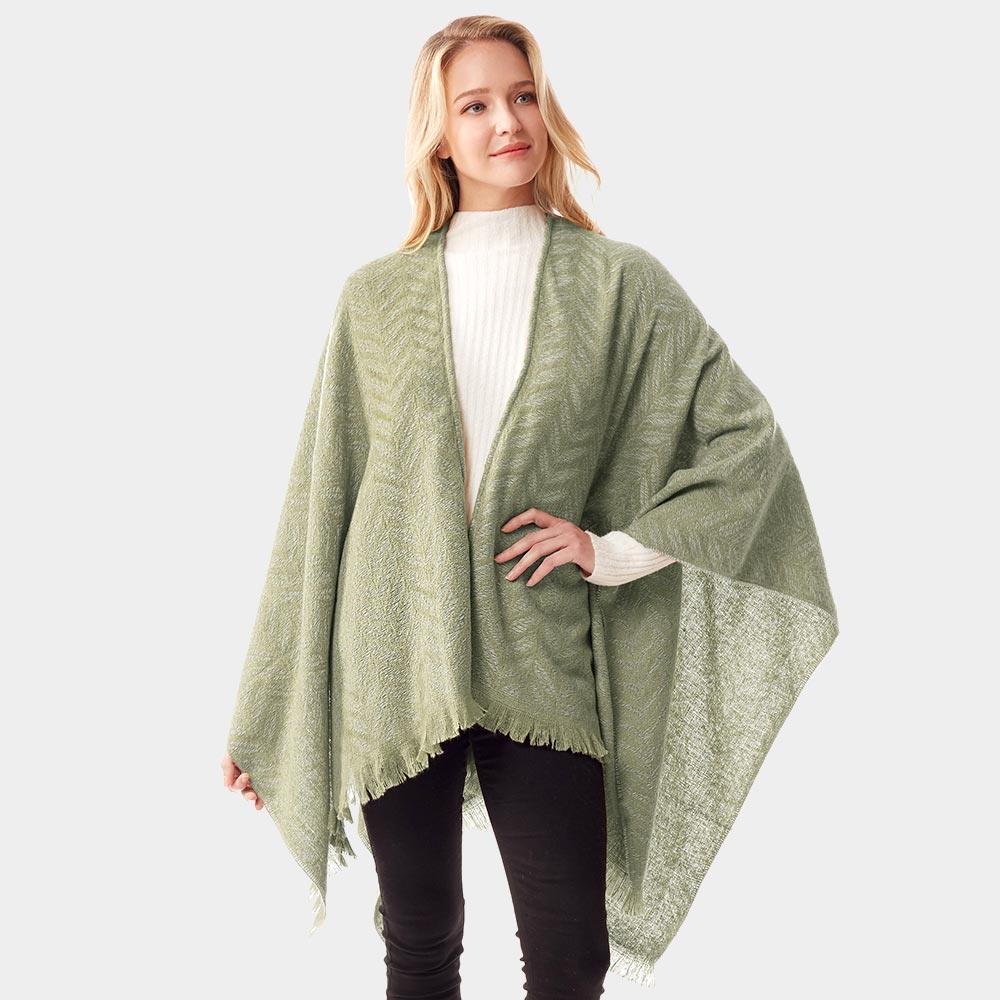 Olive Green Leaf Patterned Soft Poncho - Jewelry Store by Erik Rayo