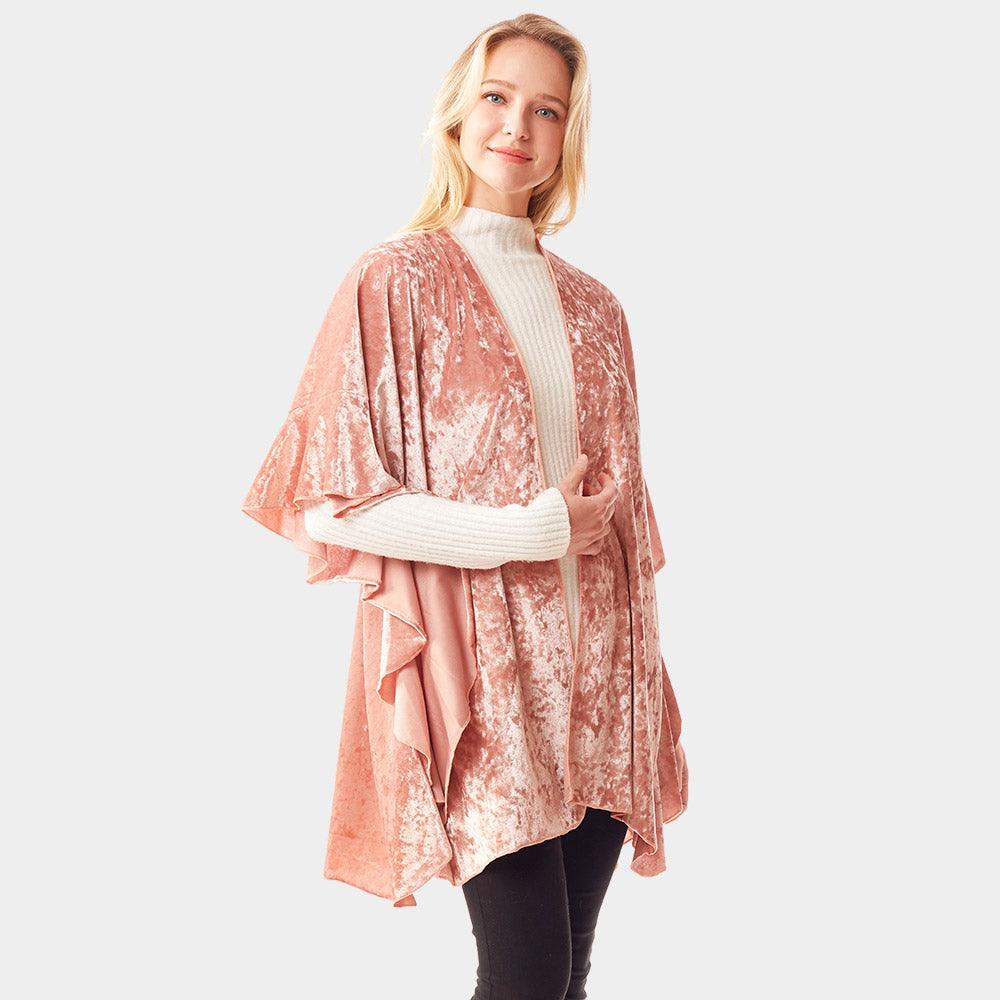 Rose Gold Solid Velvet Shawl Poncho