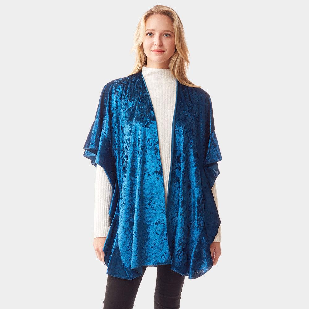 Teal Solid Velvet Shawl Poncho