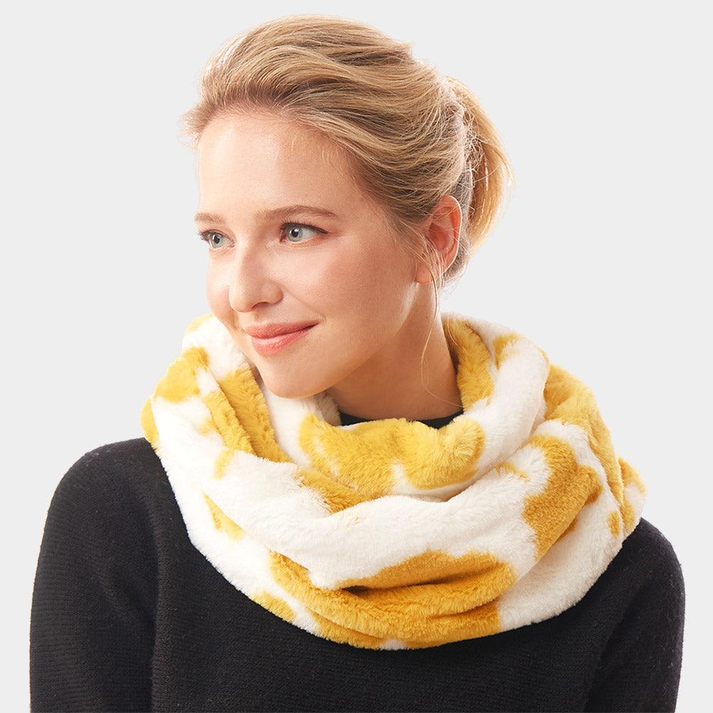 Mustard Cow Patterned Infinity Scarf