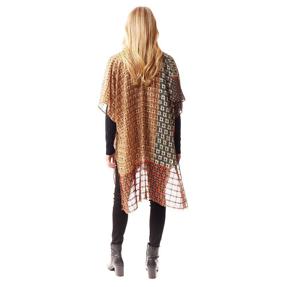 Beige Colorful Geometric Printed Ruana Poncho - Jewelry Store by Erik Rayo
