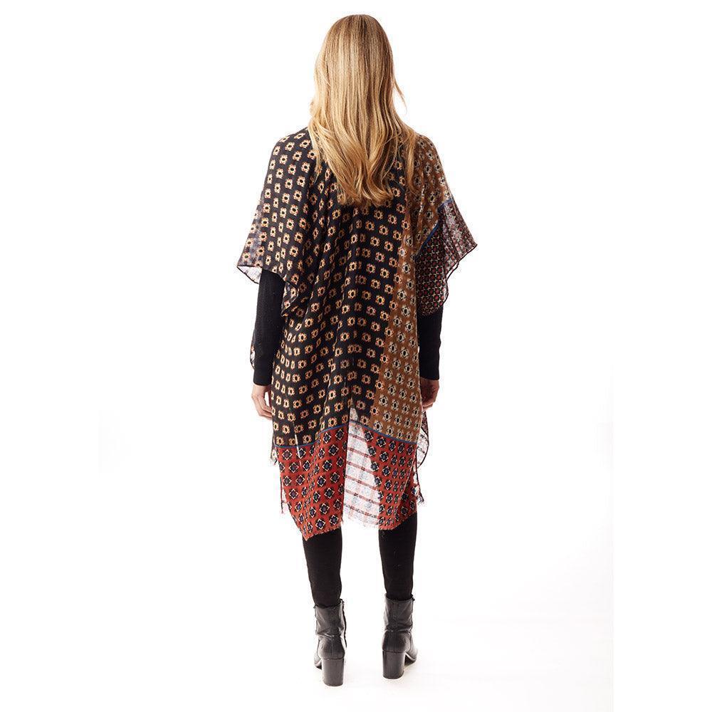 Black Colorful Geometric Printed Ruana Poncho - Jewelry Store by Erik Rayo