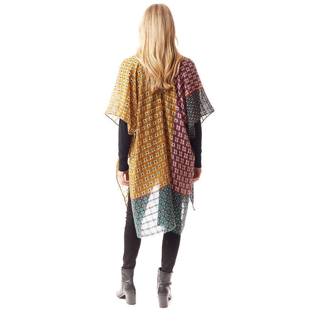 Mustard Colorful Geometric Printed Ruana Poncho - Jewelry Store by Erik Rayo