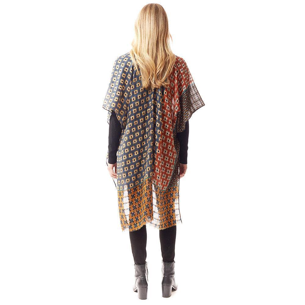 Teal Colorful Geometric Printed Ruana Poncho - Jewelry Store by Erik Rayo