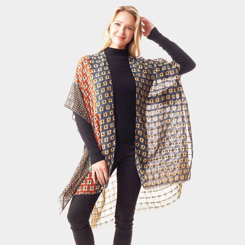 Teal Colorful Geometric Printed Ruana Poncho - Jewelry Store by Erik Rayo