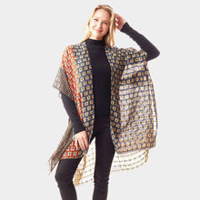 Load image into Gallery viewer, Teal Colorful Geometric Printed Ruana Poncho
