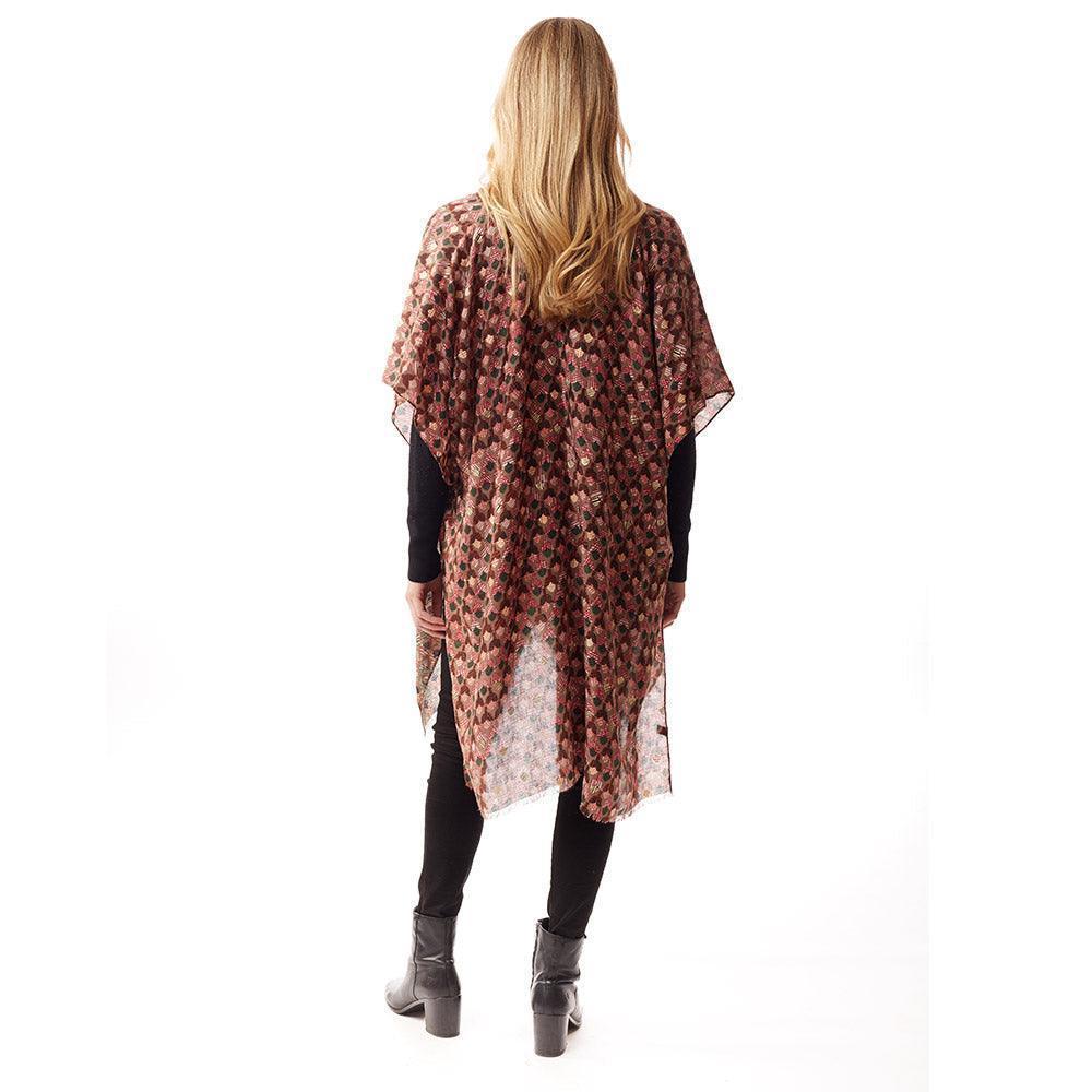 Pink Geometric Border Printed Gold Foil Accented Ruana Poncho - Jewelry Store by Erik Rayo