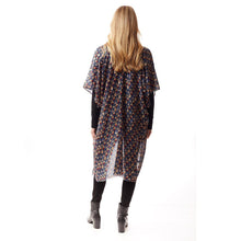 Load image into Gallery viewer, Blue Geometric Border Printed Gold Foil Accented Ruana Poncho
