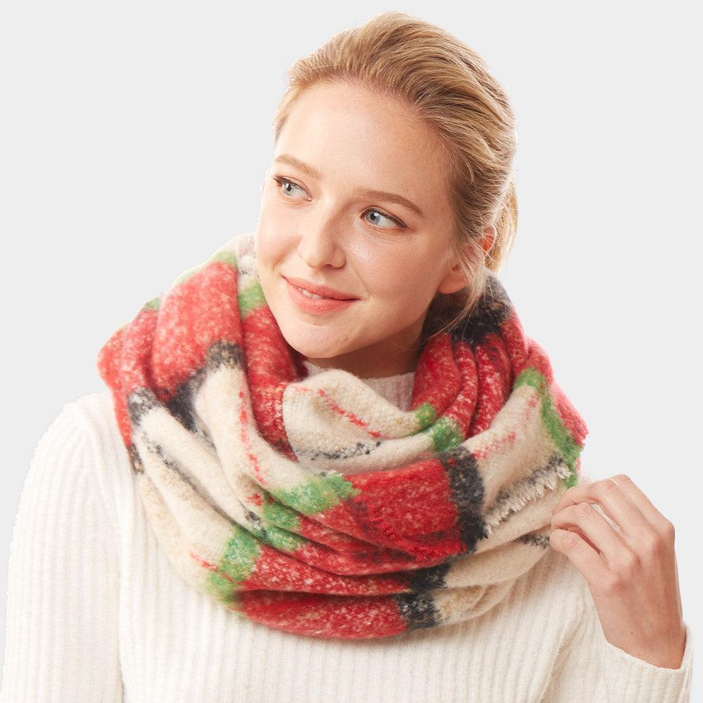 Burgundy Colorful Plaid Check Infinity Scarf - Jewelry Store by Erik Rayo