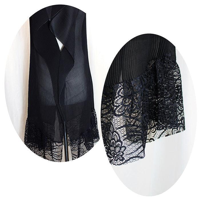 Black Floral Lace Texturized Long Poncho - Jewelry Store by Erik Rayo
