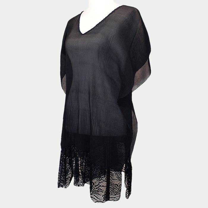 Black Floral Lace Texturized Long Poncho - Jewelry Store by Erik Rayo