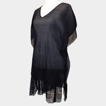 Load image into Gallery viewer, Black Floral Lace Texturized Long Poncho
