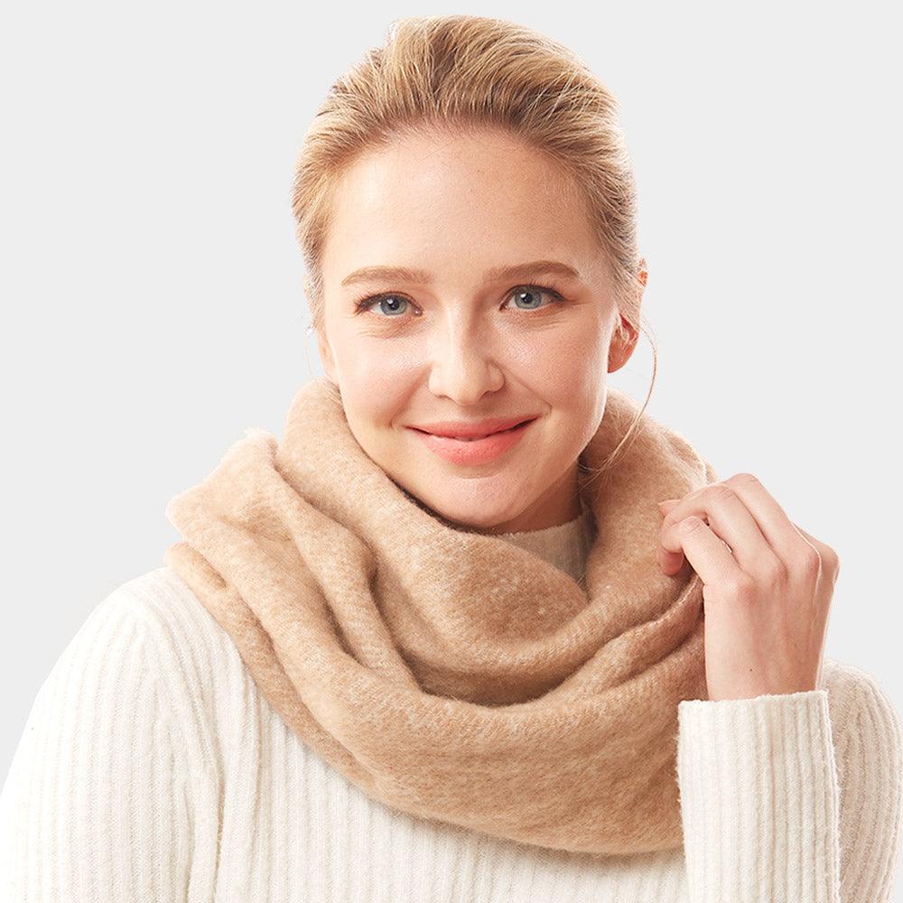 Beige Soft Fuzzy Solid Infinity Scarf