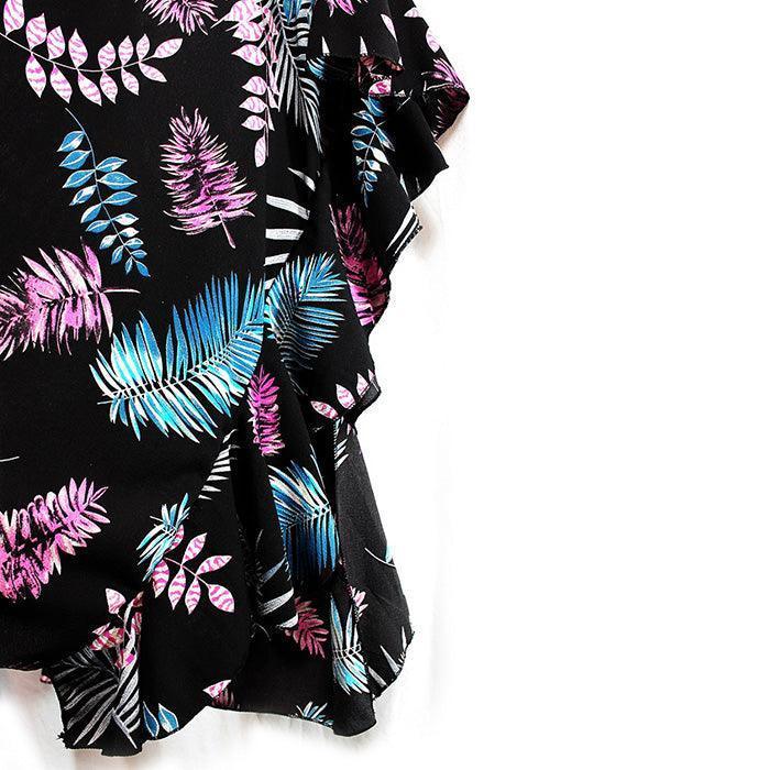 Black Tropical Print Ruffle Detail Open Poncho - Jewelry Store by Erik Rayo