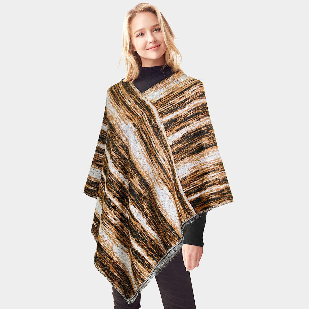 Brown Vertical Patterned Poncho