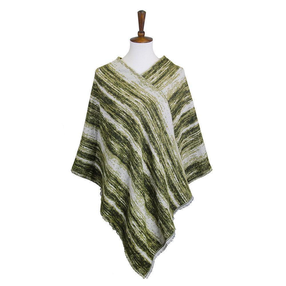 Olive Green Vertical Patterned Poncho - Jewelry Store by Erik Rayo