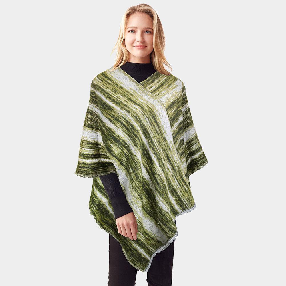 Olive Green Vertical Patterned Poncho - Jewelry Store by Erik Rayo