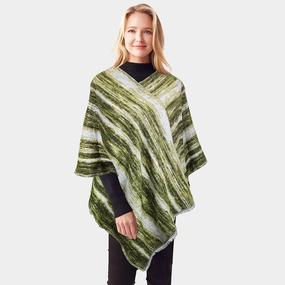 Olive Green Vertical Patterned Poncho